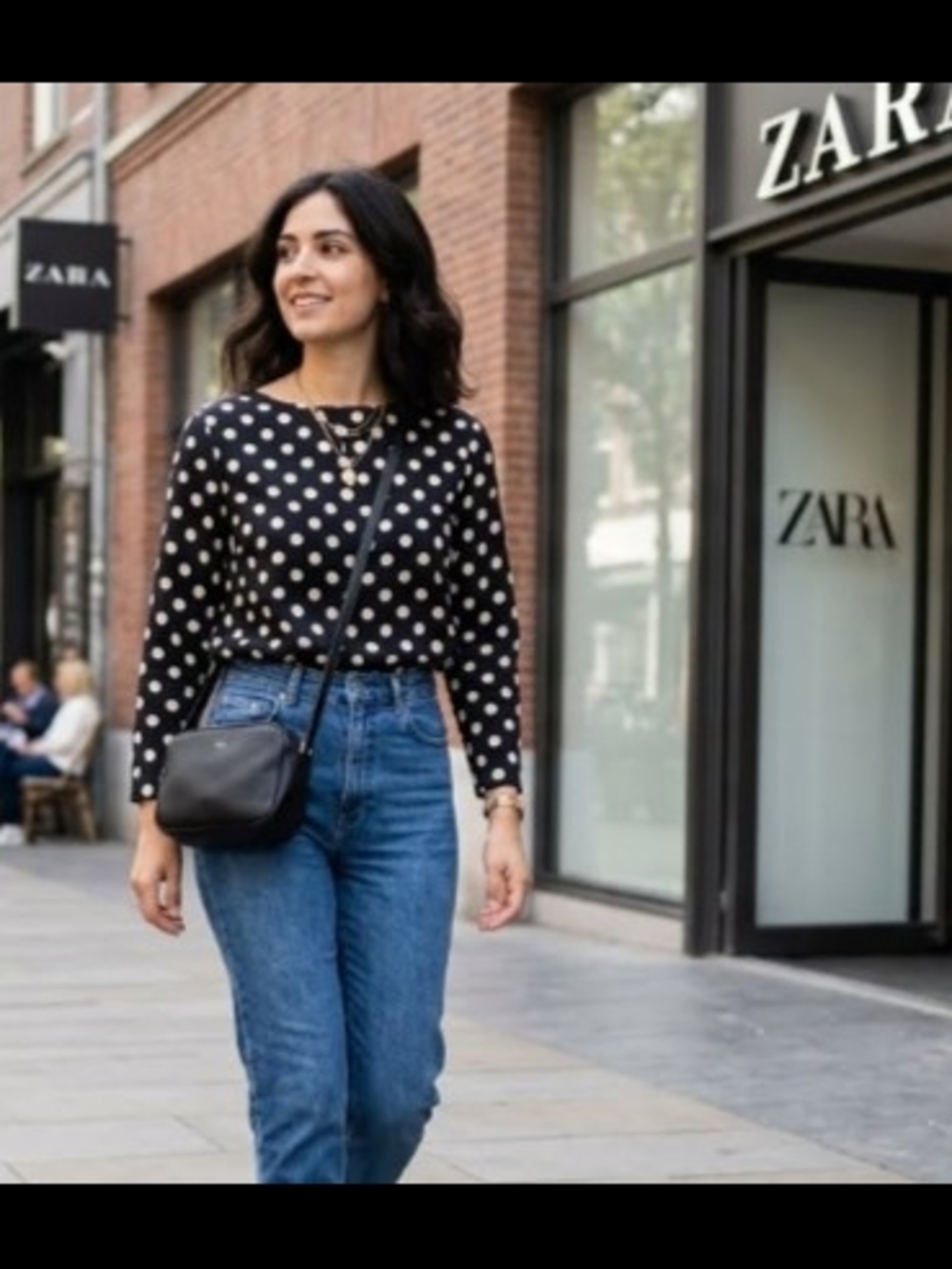 Sold Zara Polka Dot Long Sleeve Top in Black & White